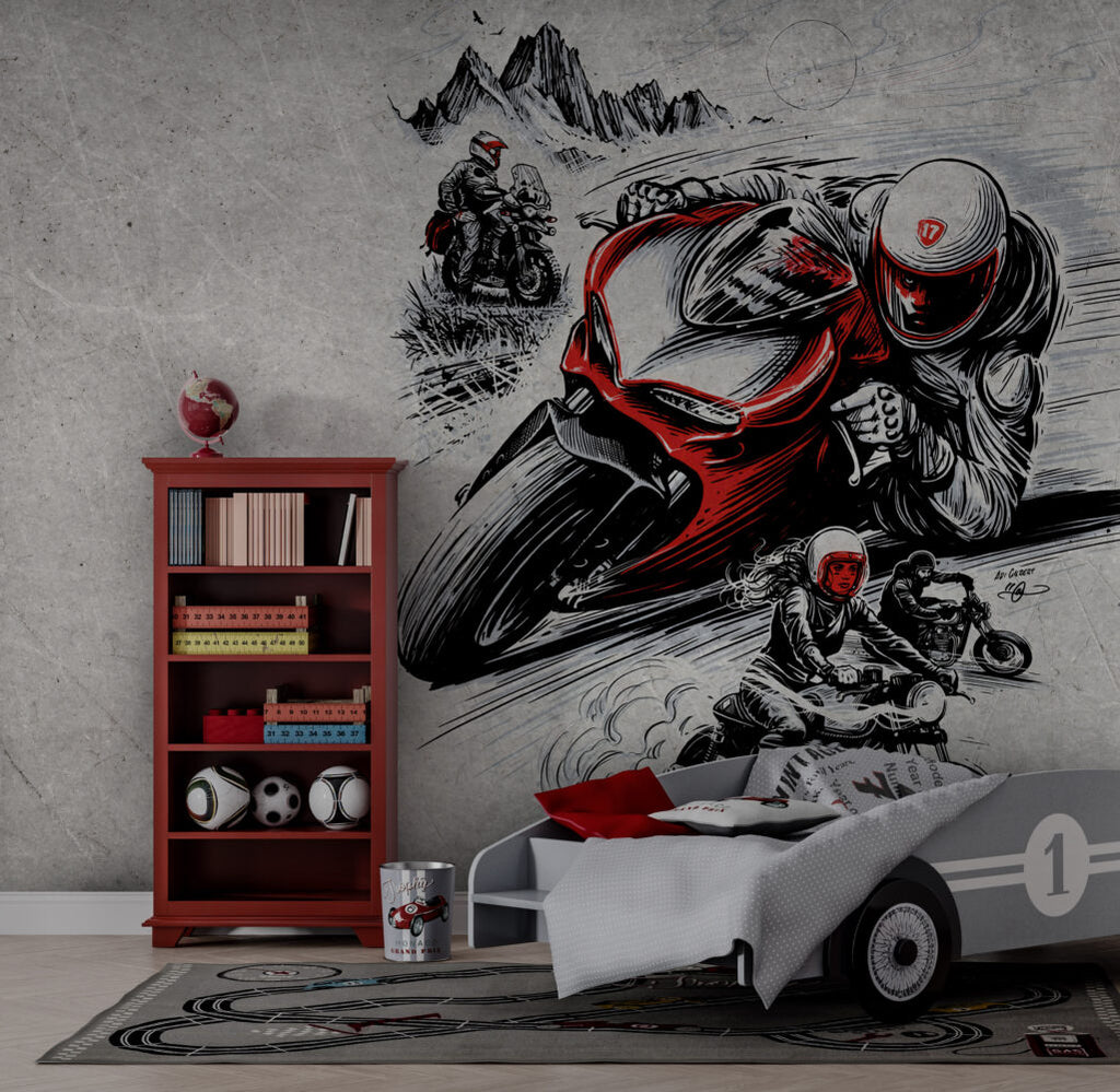 Motorcycle Racing Wallpaper : Red Sport Bike Sketch Mural