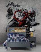Motorcycle Racing Wallpaper : Red Sport Bike Sketch Mural - View 3