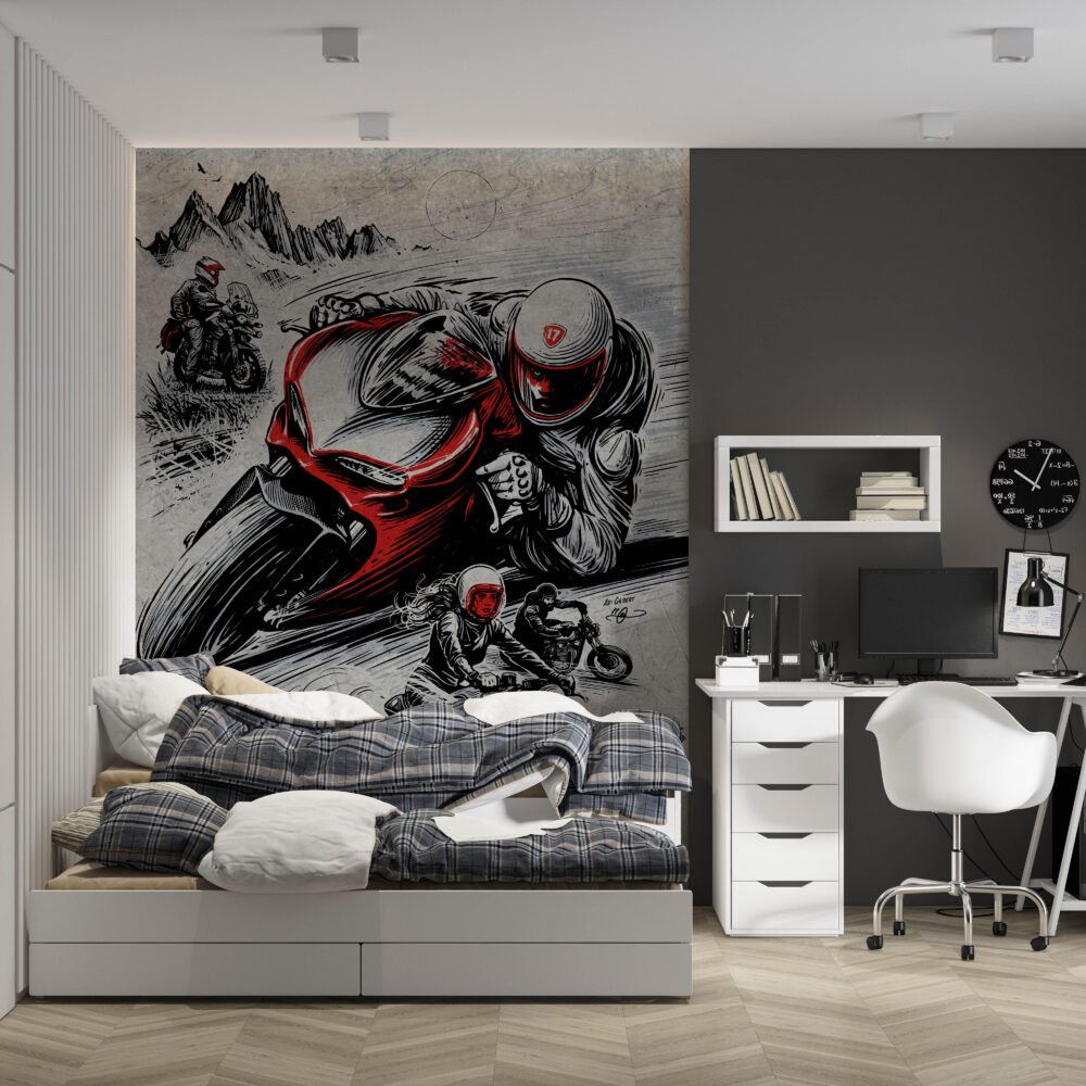 Motorcycle Racing Wallpaper : Red Sport Bike Sketch Mural - View 4