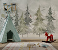 Soft Pine Forest Wallpaper : Watercolor Fir Trees Mural