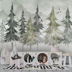 Soft Pine Forest Wallpaper : Watercolor Fir Trees Mural - View 6