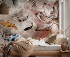 Koi Fish Wallpaper : Floating Among Flowers Art Mural - View 6