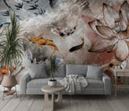 Koi Fish Wallpaper : Floating Among Flowers Art Mural - View 5
