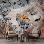 Koi Fish Wallpaper : Floating Among Flowers Art Mural