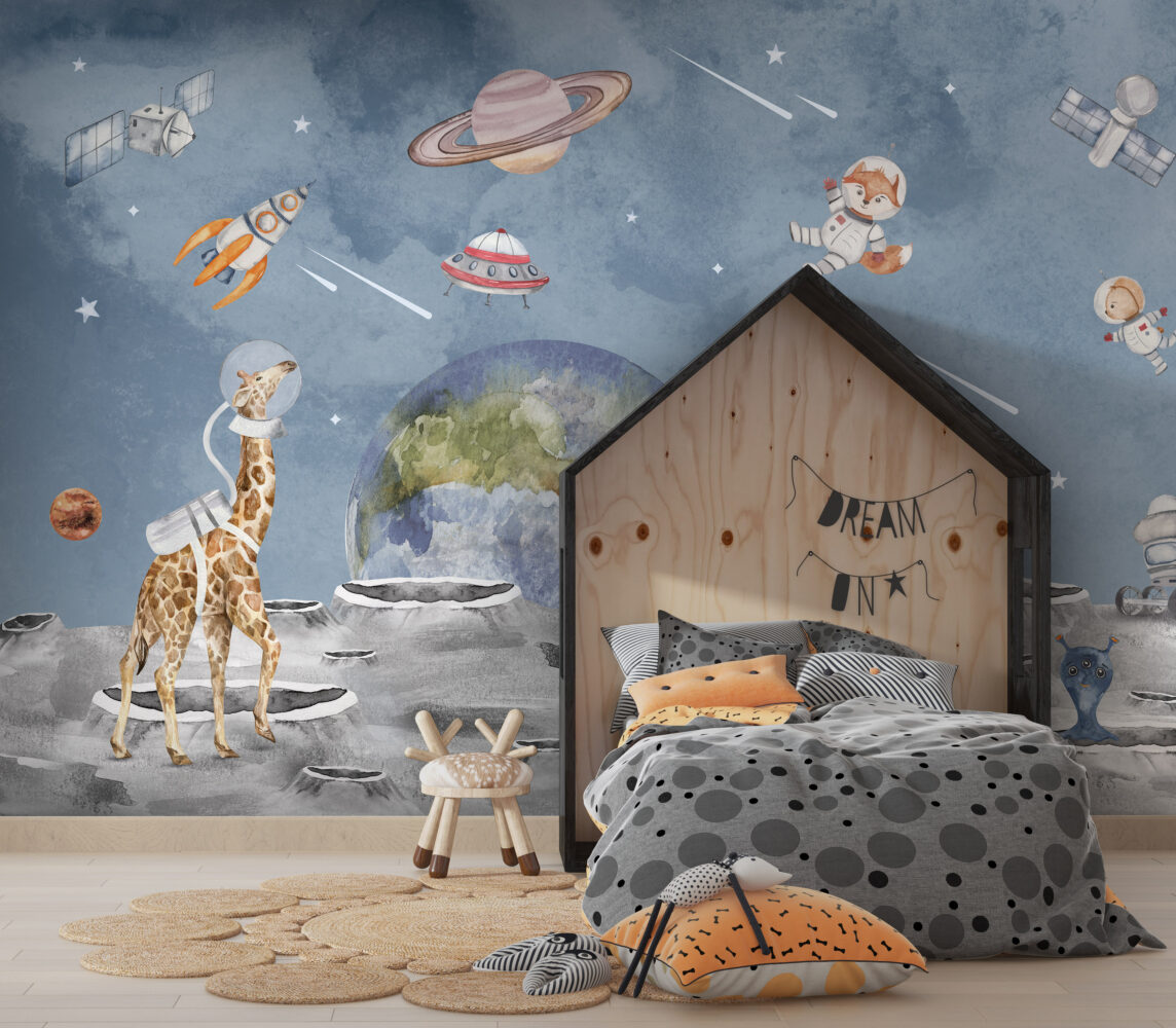 Space Safari Wallpaper : Astronaut Animals and Planets Mural - View 6