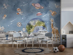 Space Safari Wallpaper : Astronaut Animals and Planets Mural - View 3