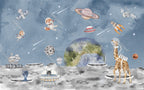 Space Safari Wallpaper : Astronaut Animals and Planets Mural - View 2