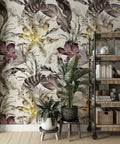 Tropical Leaf Lily Wallpaper : Muted Banana Leaves Mural