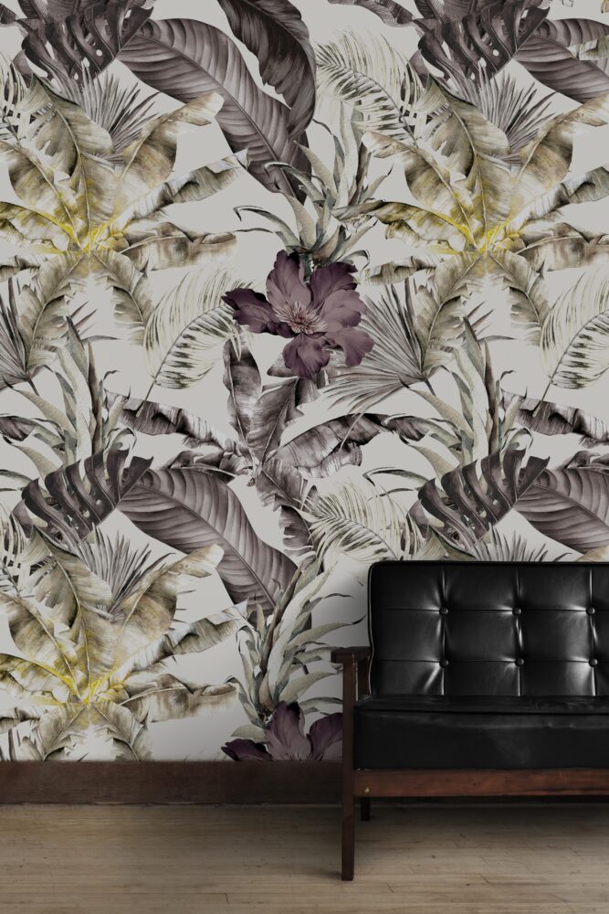 Tropical Leaf Lily Wallpaper : Muted Banana Leaves Mural - View 6