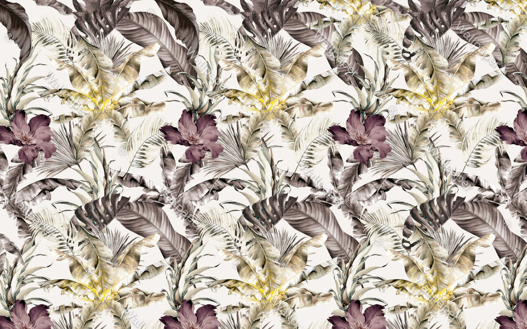 Tropical Leaf Lily Wallpaper : Muted Banana Leaves Mural - View 2