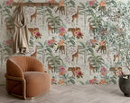 Safari Garden Wallpaper : Giraffe, Leopard and Roses Mural - View 4