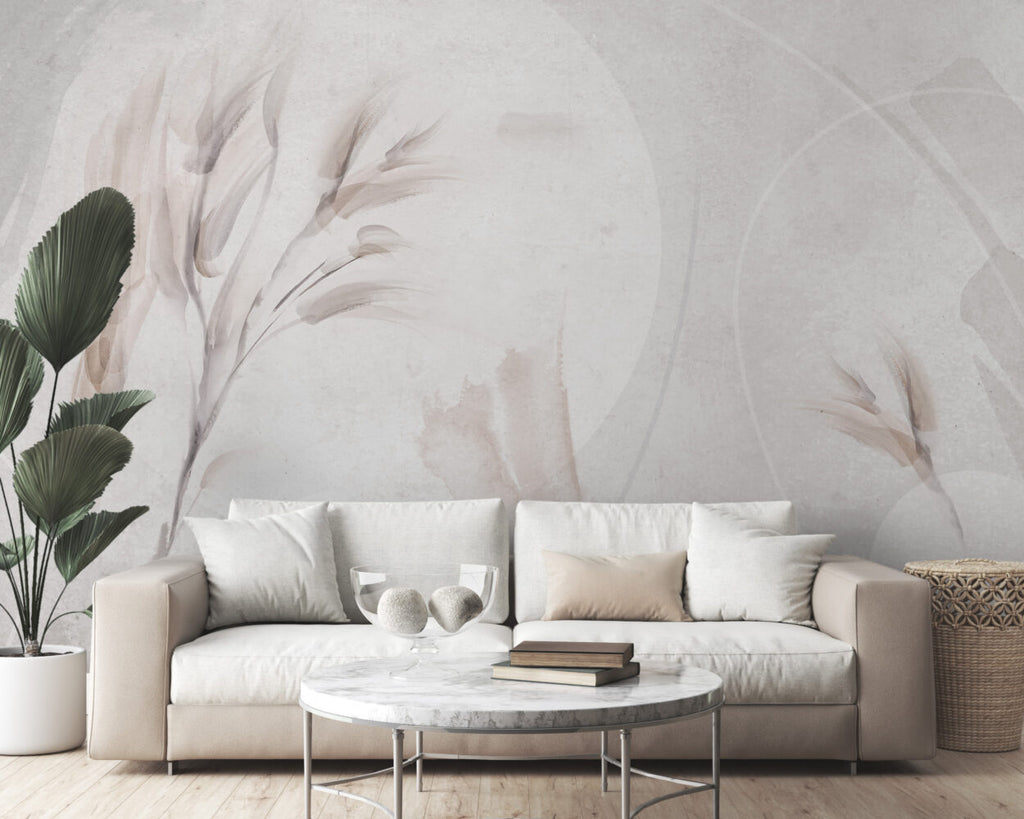 Soft Wheat Wallpaper : Watercolor Grain Stalks Mural - View 3