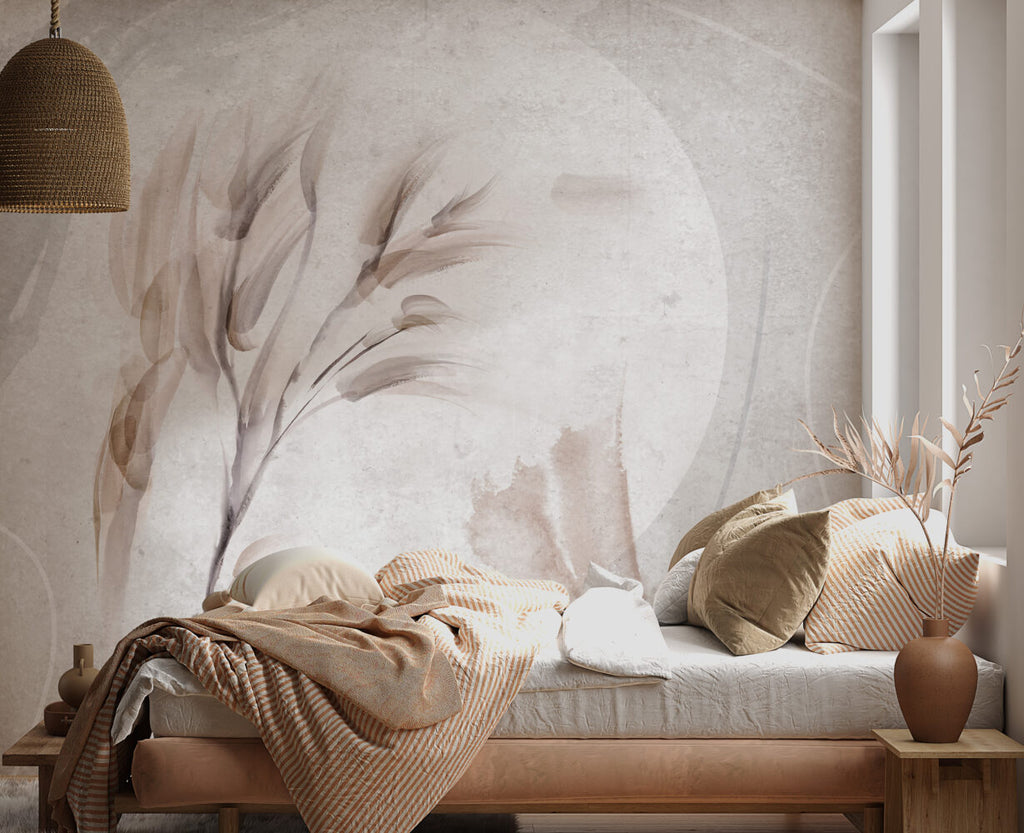 Soft Wheat Wallpaper : Watercolor Grain Stalks Mural - View 4