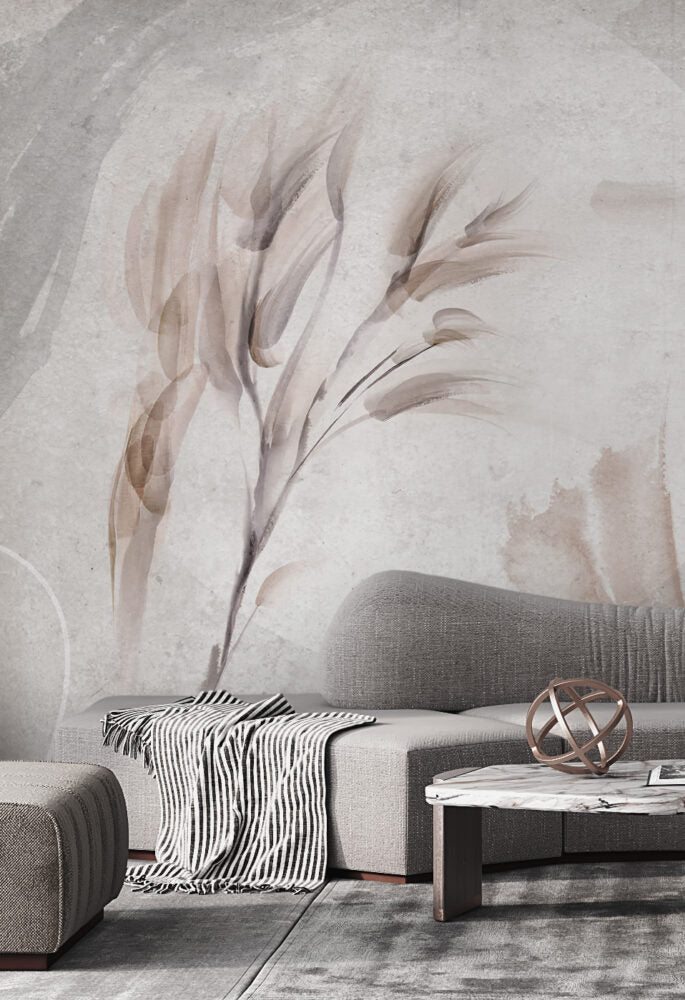 Soft Wheat Wallpaper : Watercolor Grain Stalks Mural - View 5