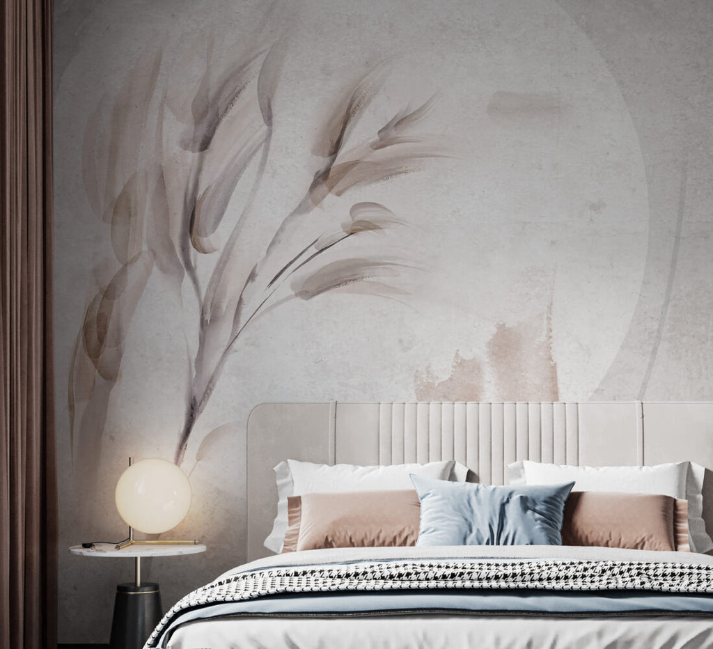 Soft Wheat Wallpaper : Watercolor Grain Stalks Mural