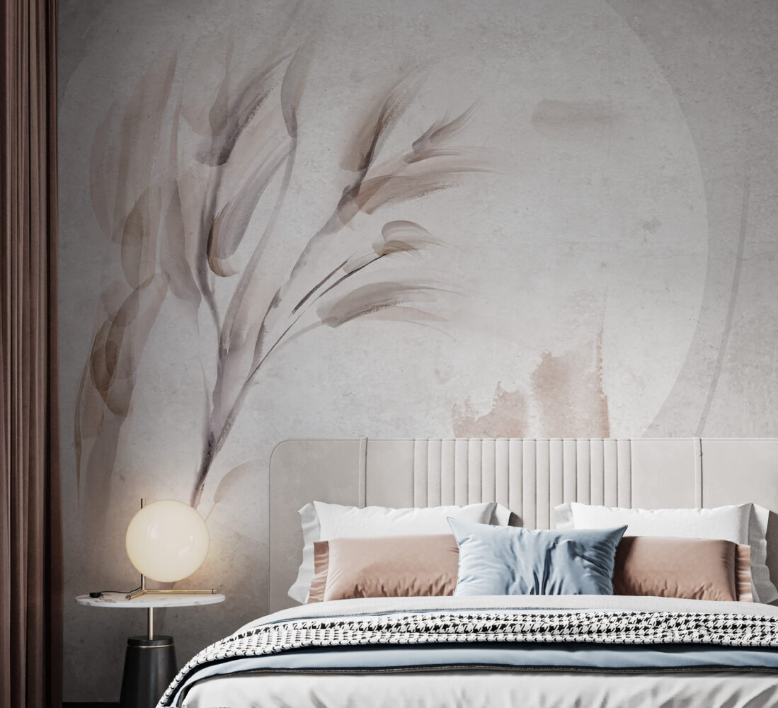 Soft Wheat Wallpaper : Watercolor Grain Stalks Mural