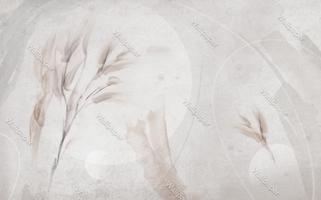 Soft Wheat Wallpaper : Watercolor Grain Stalks Mural - View 2