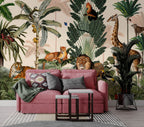 Beige Jungle Animals Wallpaper : Tiger, Lion and Giraffe Mural - View 5