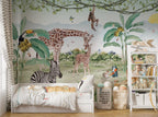 Safari Pairs Wallpaper : Giraffes and Zebras Jungle Mural - View 4