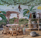 Safari Pairs Wallpaper : Giraffes and Zebras Jungle Mural - View 5