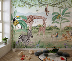 Safari Pairs Wallpaper : Giraffes and Zebras Jungle Mural - View 6