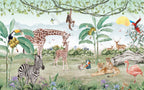 Safari Pairs Wallpaper : Giraffes and Zebras Jungle Mural - View 2