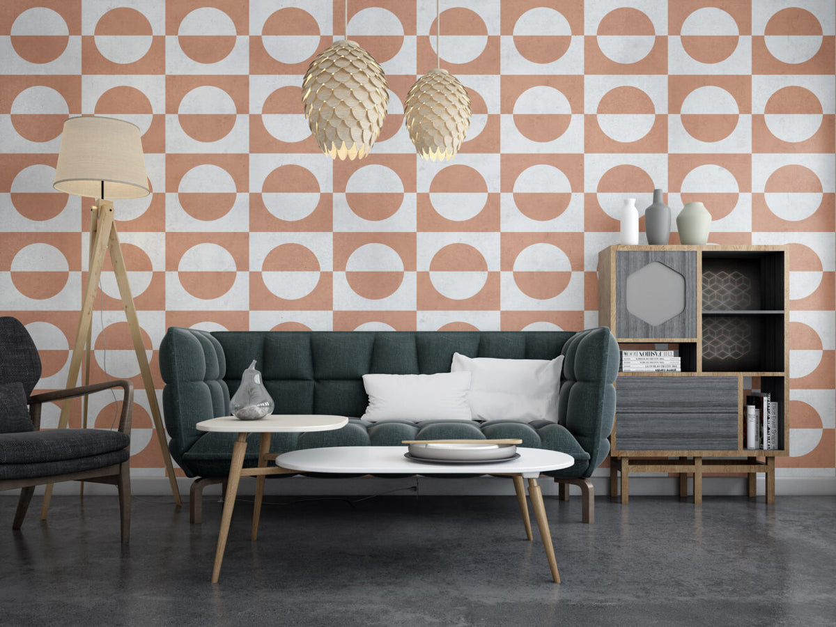 Terracotta Semicircle Wallpaper : Retro Geometric Pattern - View 3