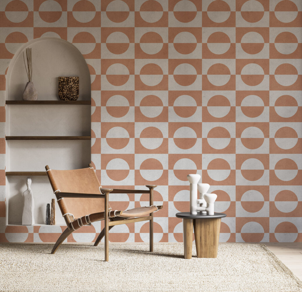 Terracotta Semicircle Wallpaper : Retro Geometric Pattern - View 4