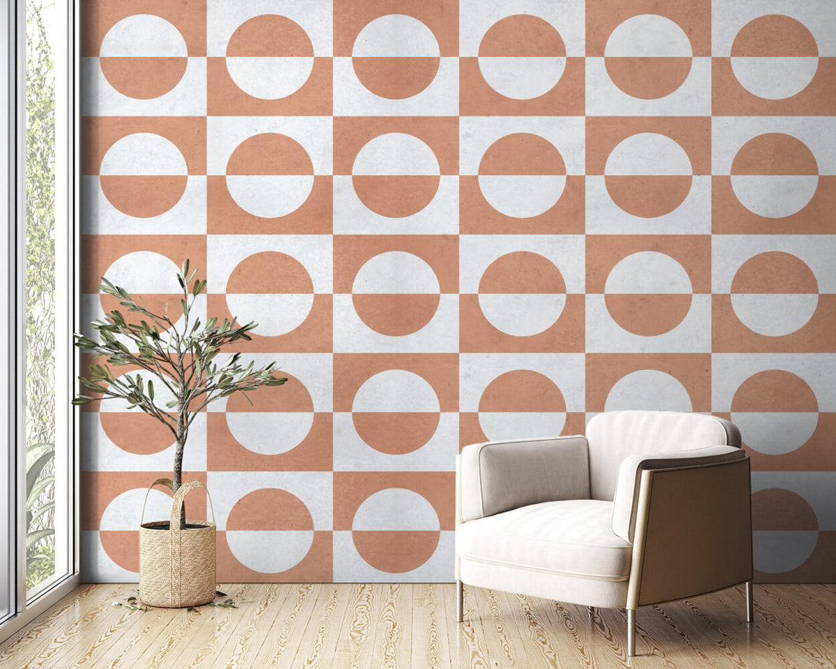 Terracotta Semicircle Wallpaper : Retro Geometric Pattern - View 5