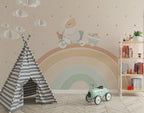 Rainbow Bike Ride Wallpaper : Pastel Bunny Nursery Mural - View 3