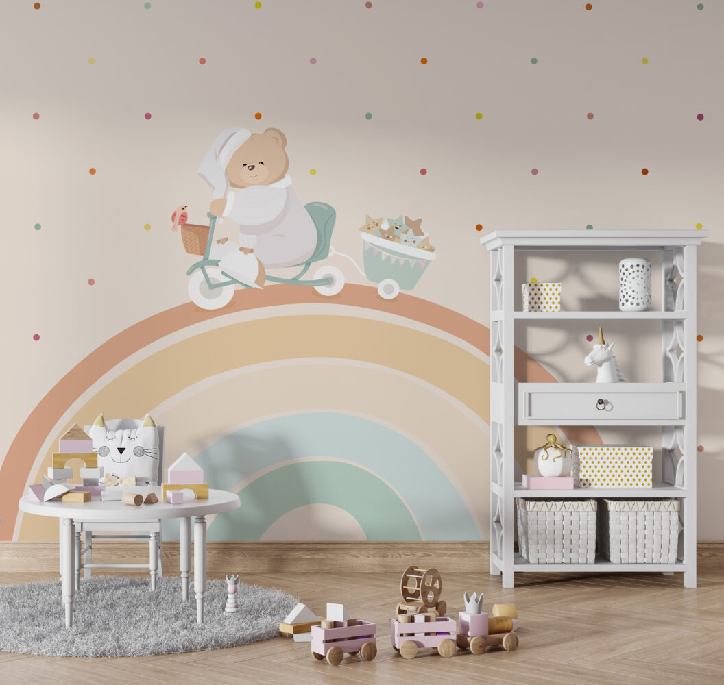 Rainbow Bike Ride Wallpaper : Pastel Bunny Nursery Mural