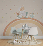 Rainbow Bike Ride Wallpaper : Pastel Bunny Nursery Mural - View 4