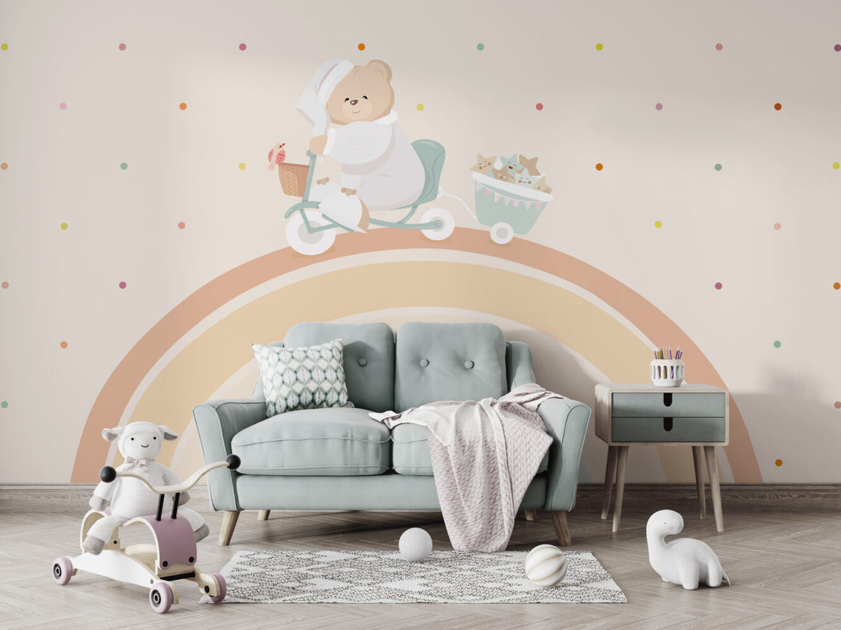 Rainbow Bike Ride Wallpaper : Pastel Bunny Nursery Mural - View 5