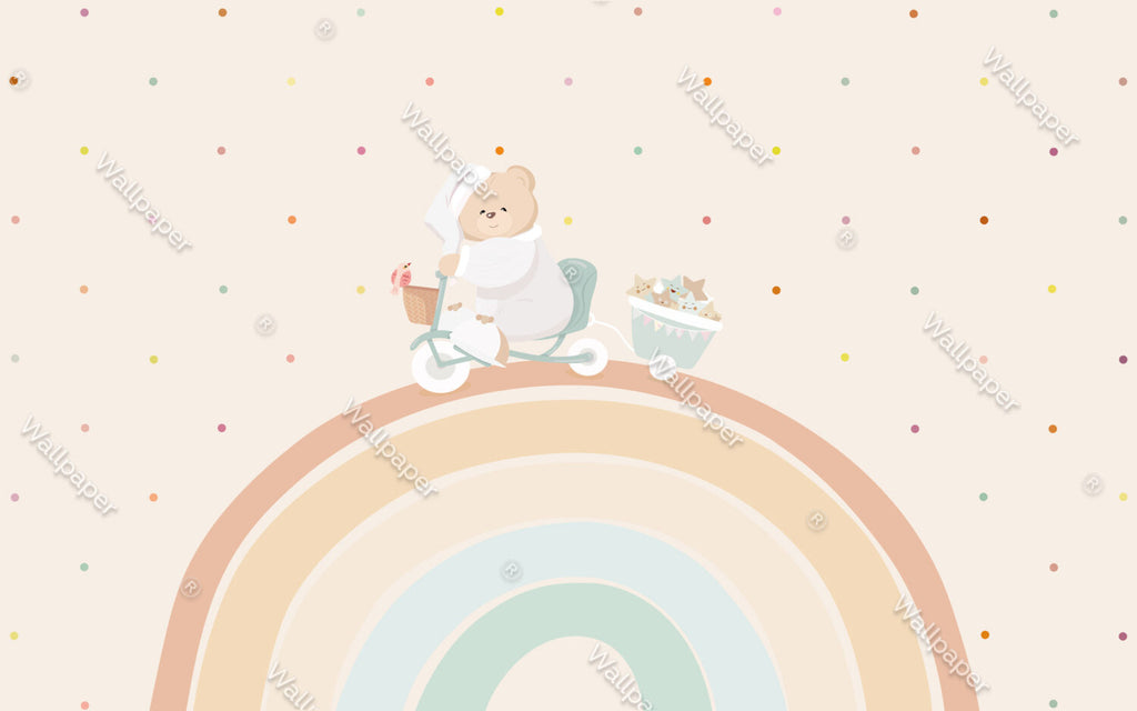 Rainbow Bike Ride Wallpaper : Pastel Bunny Nursery Mural - View 2