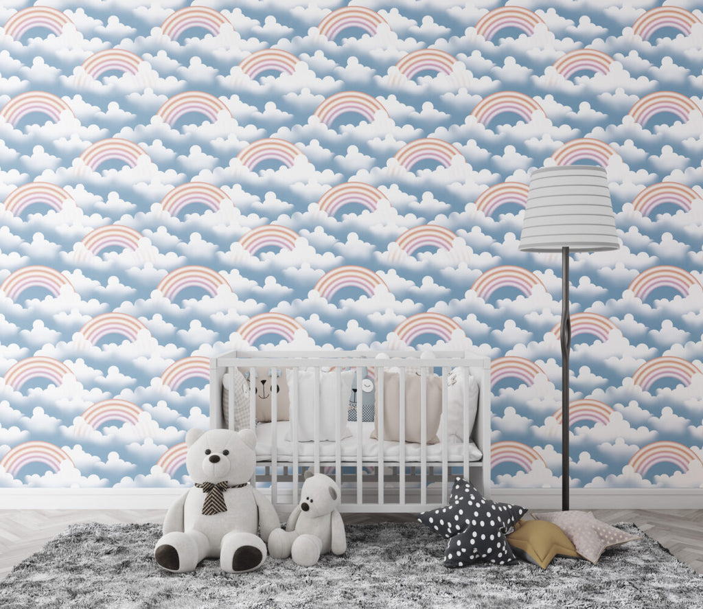 Rainbow Clouds Wallpaper : Pastel Sky Kids Pattern - View 3