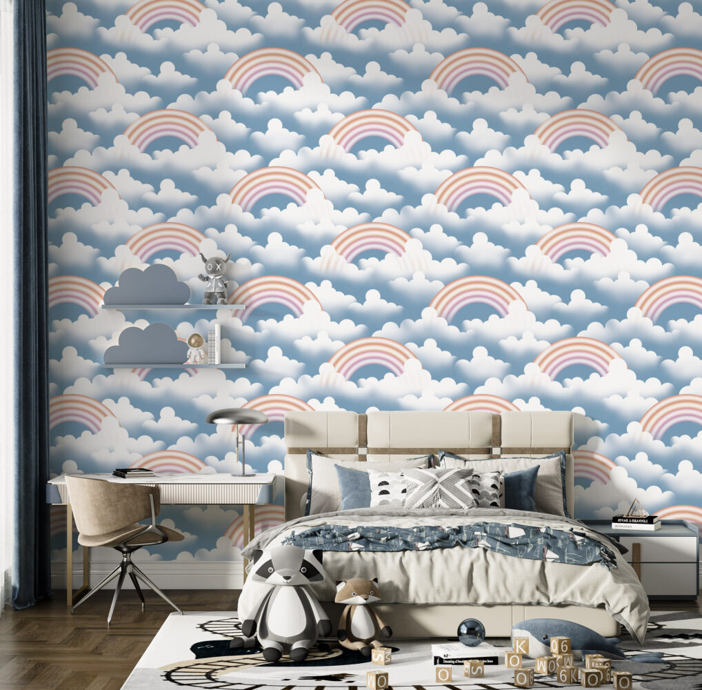 Rainbow Clouds Wallpaper : Pastel Sky Kids Pattern - View 4