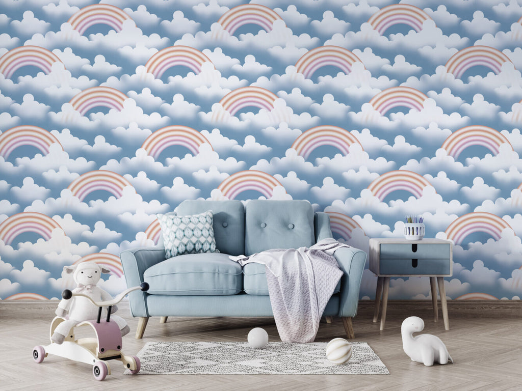 Rainbow Clouds Wallpaper : Pastel Sky Kids Pattern - View 5