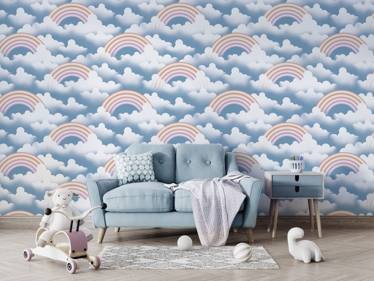 Rainbow Clouds Wallpaper : Pastel Sky Kids Pattern - View 5