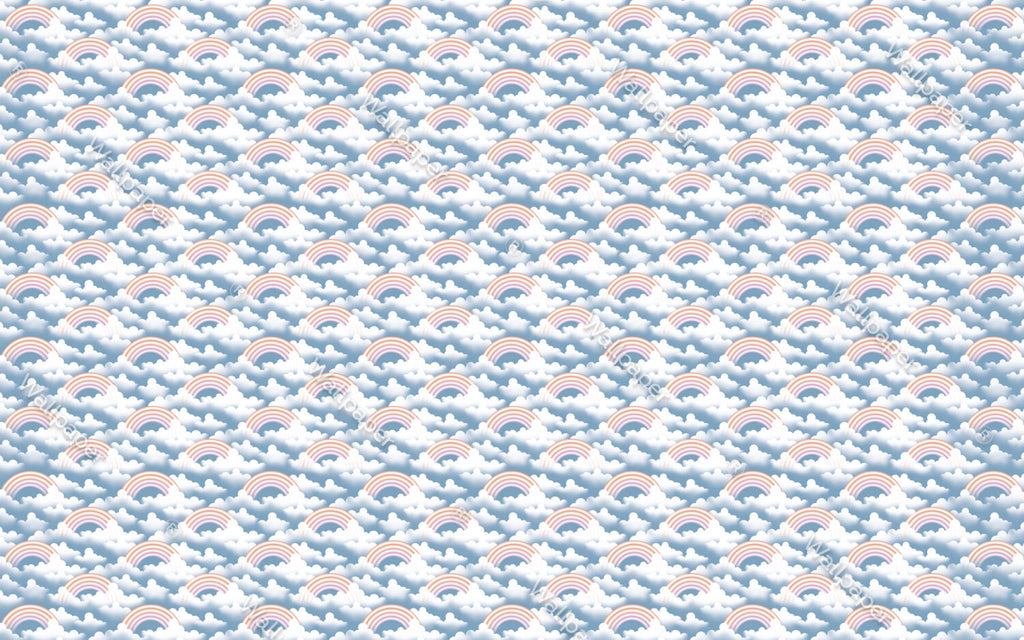 Rainbow Clouds Wallpaper : Pastel Sky Kids Pattern - View 2