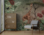 Giraffe Jungle Wallpaper : Red Leaf Safari Mural - View 3