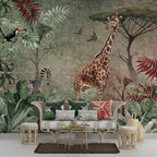 Giraffe Jungle Wallpaper : Red Leaf Safari Mural - View 5