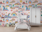 Colorful Rainbows Wallpaper : Sun and Hills Kids Pattern - View 5