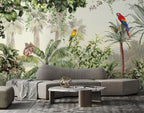 Jungle Parrots Wallpaper : Lush Green Forest Mural - View 3