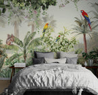 Jungle Parrots Wallpaper : Lush Green Forest Mural
