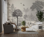 Sepia Etched Village Wallpaper : Gazebo and Palms Mural - View 5