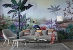 Crowned Crane Wallpaper : Misty Riverside Jungle Mural - View 3