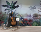 Crowned Crane Wallpaper : Misty Riverside Jungle Mural