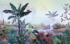 Crowned Crane Wallpaper : Misty Riverside Jungle Mural - View 2