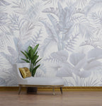 Soft Grey Leaves Wallpaper : Monochrome Palm Fronds Mural - View 4