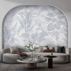 Soft Grey Leaves Wallpaper : Monochrome Palm Fronds Mural - View 6